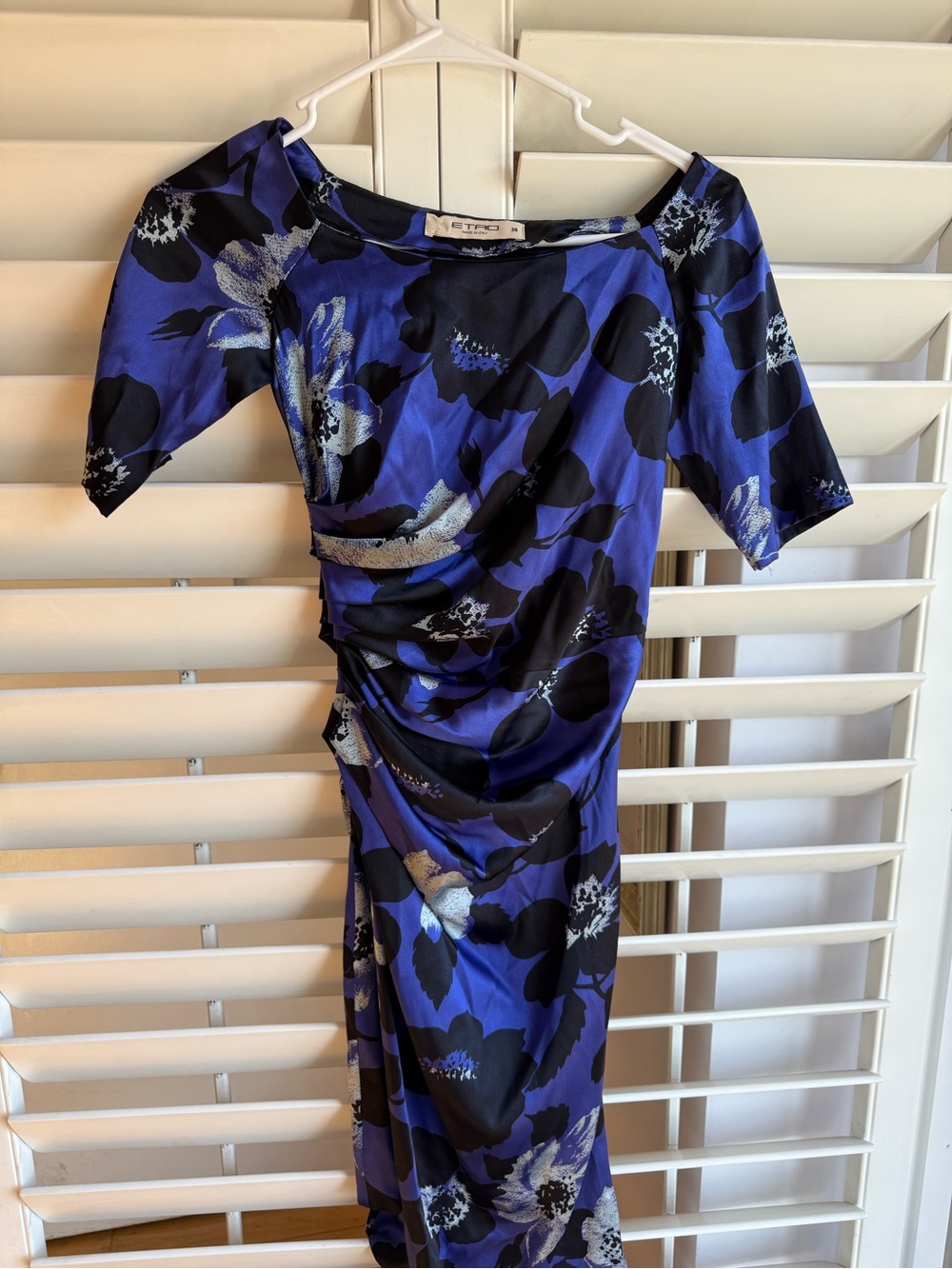 Etro Blue/deep purple Floral Ruched Sheath Dress SILK